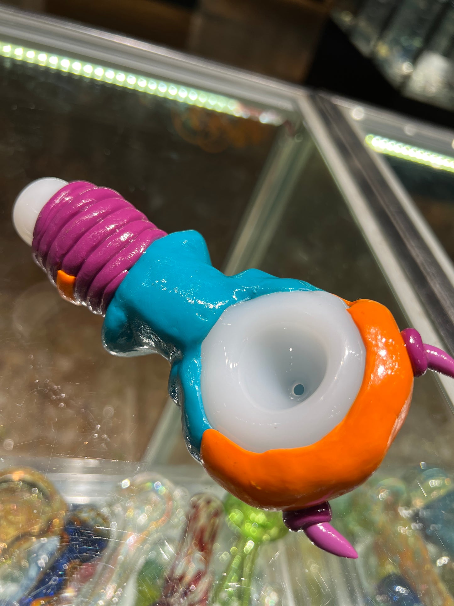 Large Glass Spoon Pipe with Los Dias De Los Muertos Sculpted Skull Design #2