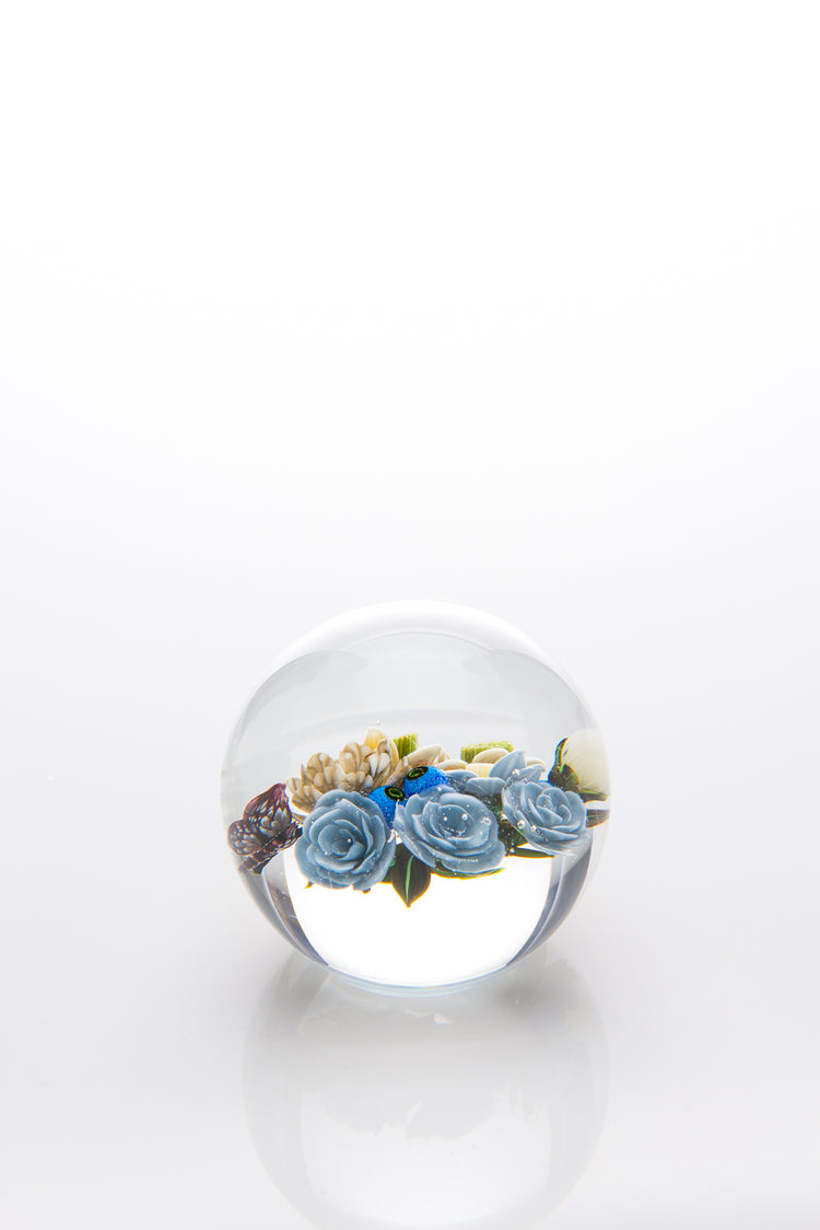 Three Inch Orb or Paper Weight with Floral Arrangement by Akihiro Okama
