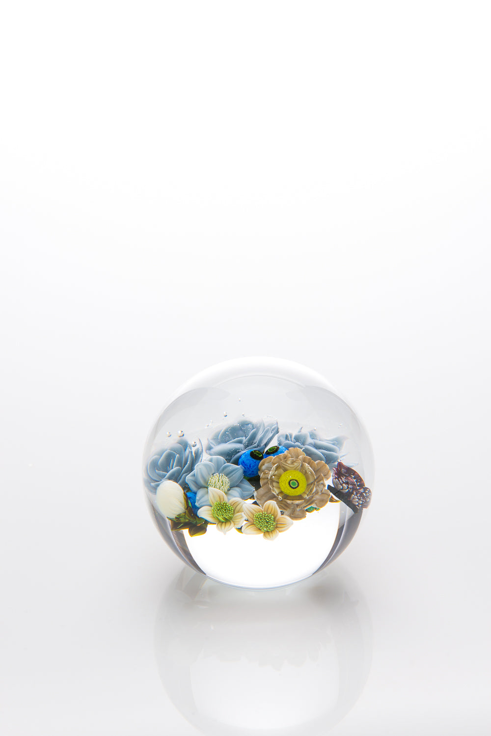 Three Inch Orb or Paper Weight with Floral Arrangement by Akihiro Okama