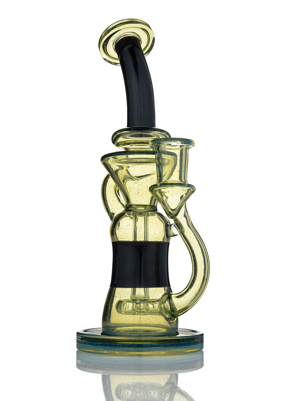 Crushed Opal Recycler with Color Drain, Foot, and Mouthpiece in CFL and UV by Michael Downs (Mike D Glass)